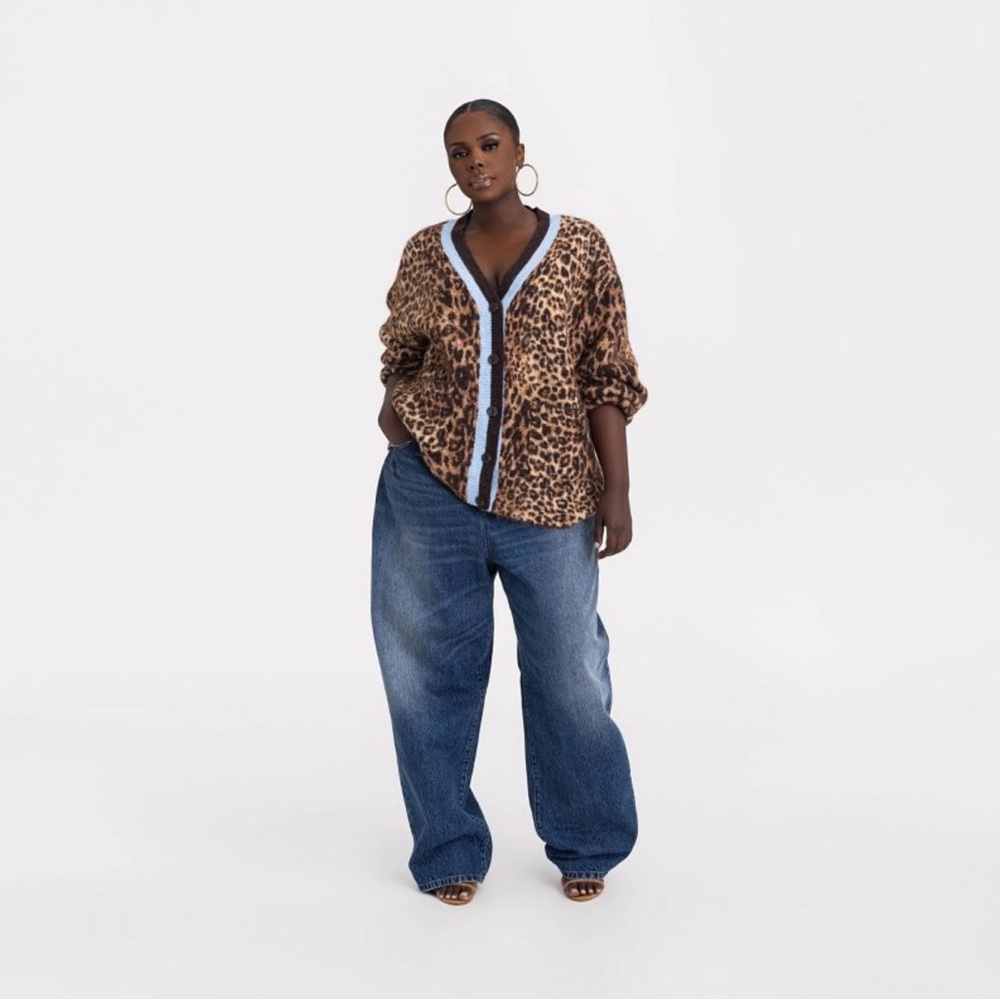 Leopard Print Women's Sweater with Blue Trim